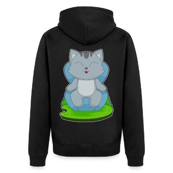 Katze Sessel - Unisex Premium Bio Zip Hoodie - Schwarz - Hinten - Nico (187cm)