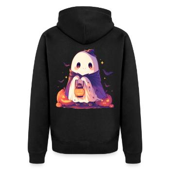 Halloween Ghost Ghost Pumpkin Lantern Gift - Unisex Premium Organic Zip Hoodie - black - Back - Nico (187cm)