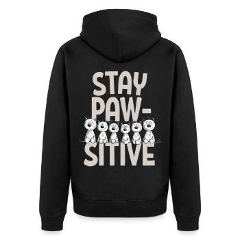 Stay Pawsitive Katzen Team Katzen Spruch - Unisex Premium Bio Zip Hoodie - Schwarz - Hinten - Nico (187cm)