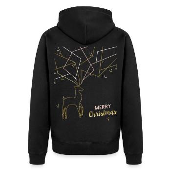 Hirsch filigran, Merry Christmas - Unisex Premium Bio Zip Hoodie - Schwarz - Hinten - Nico (187cm)