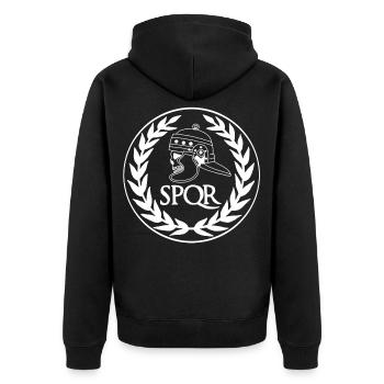Römisches Reich Schädel (weiß) - Unisex Premium Bio Zip Hoodie - Schwarz - Hinten - Nico (187cm)