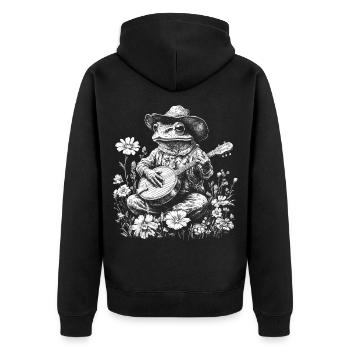 Cottagecore Nature Grenouille avec Guitare Banjo Fleurs - Veste à capuche bio Premium Unisexe - noir - Dos - Nico (187cm)