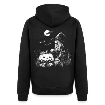 Gothic Witch Pumpkin Frog Halloween Gift - Unisex Premium Organic Zip Hoodie - black - Back - Nico (187cm)
