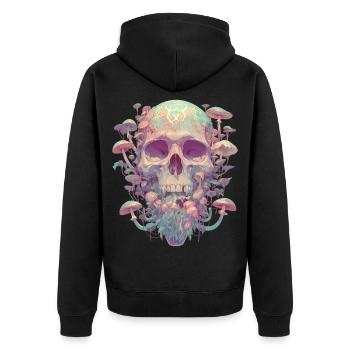 Totenschädel Pilze Totenkopf Grunge Cottagecore - Unisex Premium Bio Zip Hoodie - Schwarz - Hinten - Nico (187cm)