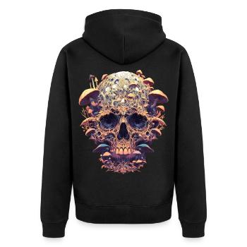 Cottagecore Totenkopf Pilze Totenschädel Grunge - Unisex Premium Bio Zip Hoodie - Schwarz - Hinten - Nico (187cm)