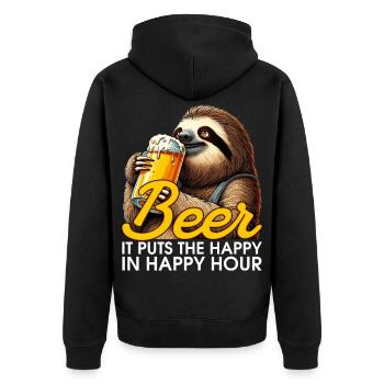 Happy Hour Bier Faultier Geschenk - Unisex Premium Bio Zip Hoodie - Schwarz - Hinten - Nico (187cm)