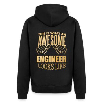 Engineer - Unisex Premium Organic Zip Hoodie - black - Back - Nico (187cm)