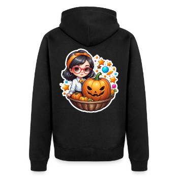 Girls Halloween Pumpkin Basket - Unisex Premium Organic Zip Hoodie - black - Back - Nico (187cm)
