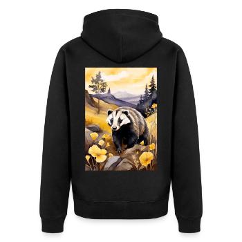 Blaireau à l’automne doré - Veste à capuche bio Premium Unisexe - noir - Dos - Nico (187cm)