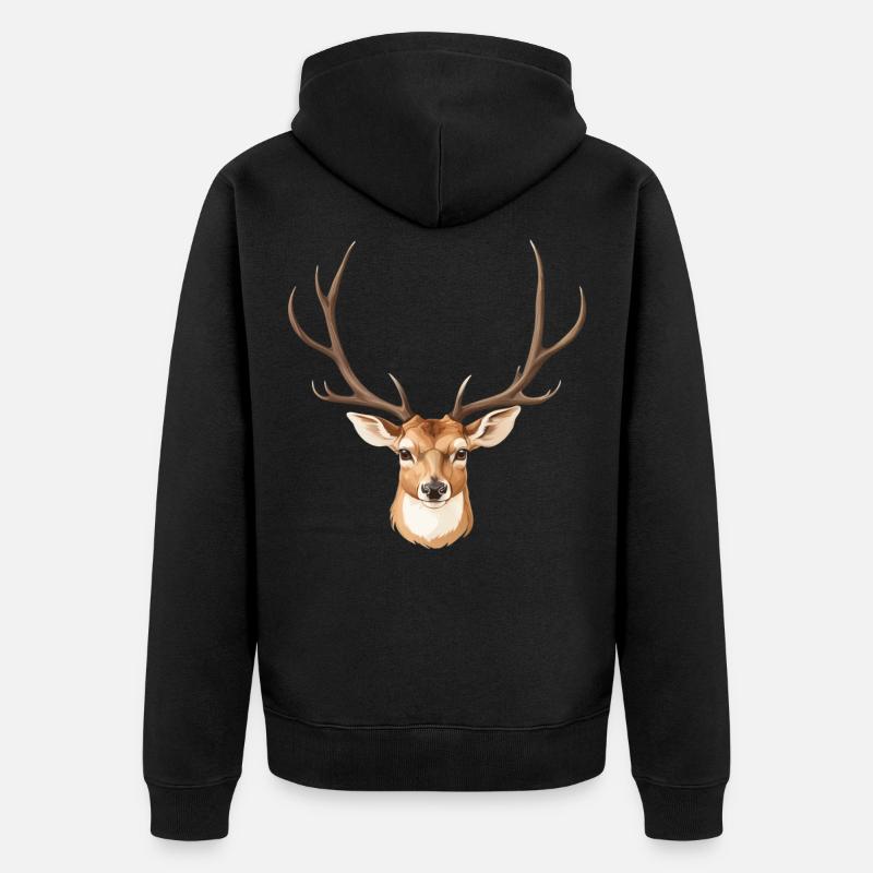 Süßer Hirschkopf - Unisex Premium Bio Zip Hoodie - Schwarz