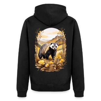 Dachs in den Bergen - Unisex Premium Bio Zip Hoodie - Schwarz - Hinten - Nico (187cm)