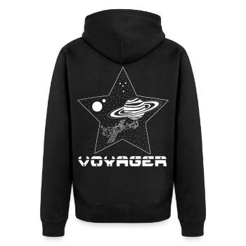 Galaktische Reise - Unisex Premium Bio Zip Hoodie - Schwarz - Hinten - Nico (187cm)