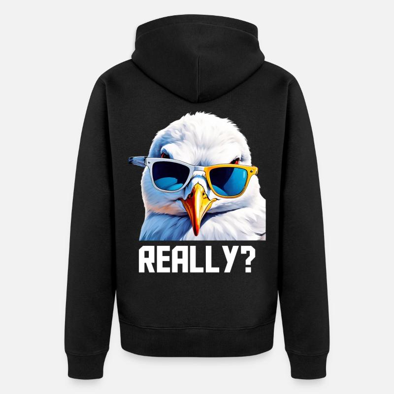 Really - Möwe mit Sonnebrille - Unisex Premium Bio Zip Hoodie - Schwarz