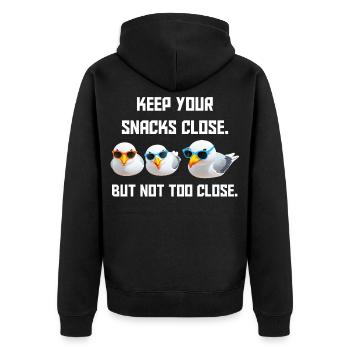 Keeps your snacks close But not too close - Unisex Premium Organic Zip Hoodie - black - Back - Nico (187cm)