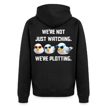 Wir schauen nicht nur Wir schmieden Pläne - Unisex Premium Bio Zip Hoodie - Schwarz - Hinten - Nico (187cm)