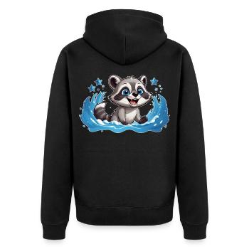 Kleiner Waschbär beim Planschen - Unisex Premium Bio Zip Hoodie - Schwarz - Hinten - Nico (187cm)