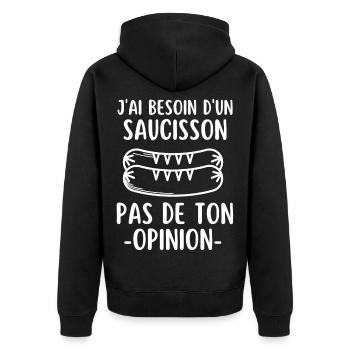 Humour saucisson - Veste à capuche bio Premium Unisexe - noir - Dos - Nico (187cm)