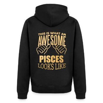 Fische - Unisex Premium Bio Zip Hoodie - Schwarz - Hinten - Nico (187cm)