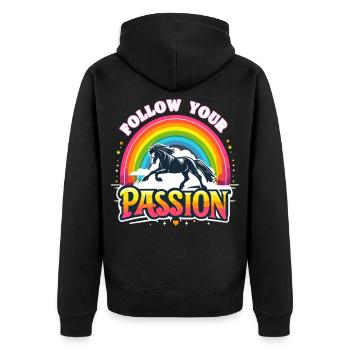 Follow Your Passion Horse Rider - Unisex Premium Organic Zip Hoodie - black - Back - Nico (187cm)