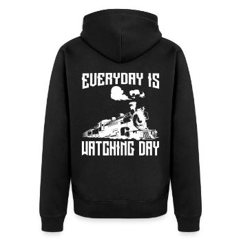 Everyday is Watching Day - Unisex Premium Organic Zip Hoodie - black - Back - Nico (187cm)