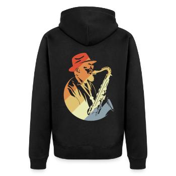 Saxophone Player Retro - Unisex Premium Organic Zip Hoodie - black - Back - Nico (187cm)