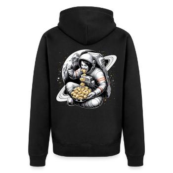 Astronaut Astronautin Pelmeni lecker Geschenk - Unisex Premium Bio Zip Hoodie - Schwarz - Hinten - Nico (187cm)