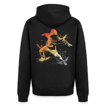 Breakdancer Vintage Look - Unisex Premium Bio Zip Hoodie - Schwarz - Hinten - Nico (187cm)