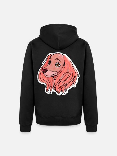 Rosa Hund mit Schlappohren - Premium økologisk unisex-hættejakke - sort