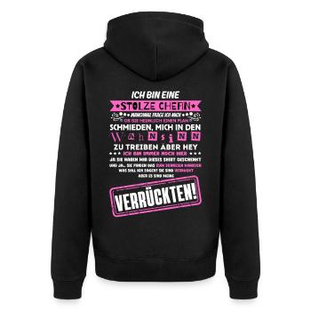 a proud of a troop of crazy - Unisex Premium Organic Zip Hoodie - black - Back - Nico (187cm)