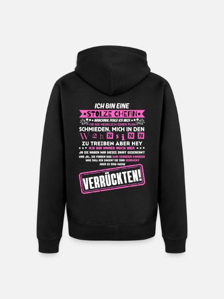 eine stolze Chefin von einer Truppe verrückter - Premium økologisk unisex-hættejakke - sort