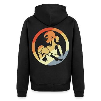 Retro Boxerin - Unisex Premium Bio Zip Hoodie - Schwarz - Hinten - Nico (187cm)
