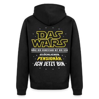 Pension - Das wars - Glücklicher Pensionär ich bin - Unisex Premium Bio Zip Hoodie - Schwarz - Hinten - Nico (187cm)