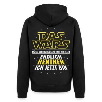 Rente Das wars - Endlich Rentner ich jetzt bin - Unisex Premium Bio Zip Hoodie - Schwarz - Hinten - Nico (187cm)