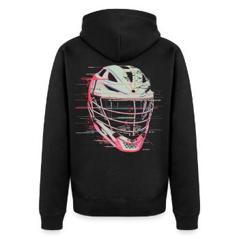 Lacrosse Helmet Graphic - Unisex Premium Organic Zip Hoodie - black - Back - Nico (187cm)