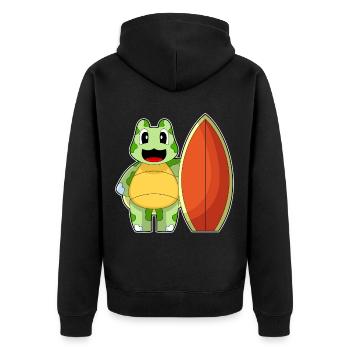 Turtle Surfing Surfboard Summer - Unisex Premium Organic Zip Hoodie - black - Back - Nico (187cm)