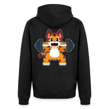 Tiger Bodybuilder Langhantel Bodybuilding - Unisex Premium Bio Zip Hoodie - Schwarz - Hinten - Nico (187cm)