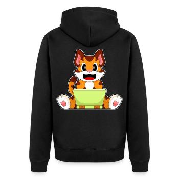 Tiger Laptop - Unisex Premium Organic Zip Hoodie - black - Back - Nico (187cm)