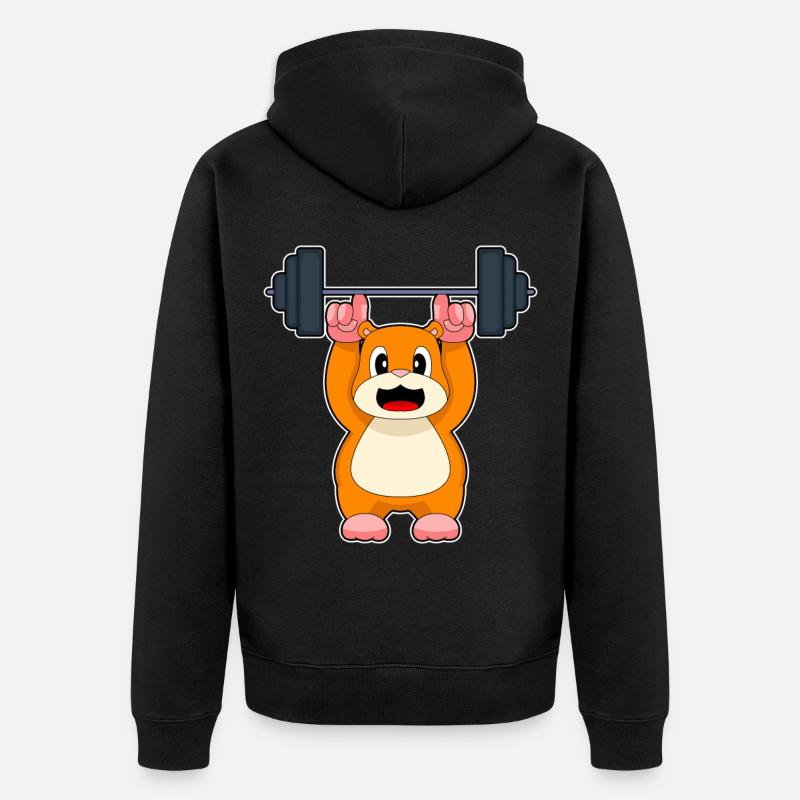 Bodybuilder Hamster Bodybuilding avec barre - Veste à capuche bio Premium Unisexe - noir