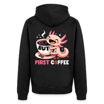 Axolotl but first coffee gift - Unisex Premium Organic Zip Hoodie - black - Back - Nico (187cm)