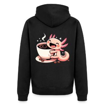 Axolotl Coffee Mug Gift - Unisex Premium Organic Zip Hoodie - black - Back - Nico (187cm)
