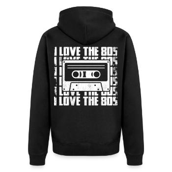 Ich liebe die 80er - Unisex Premium Bio Zip Hoodie - Schwarz - Hinten - Nico (187cm)