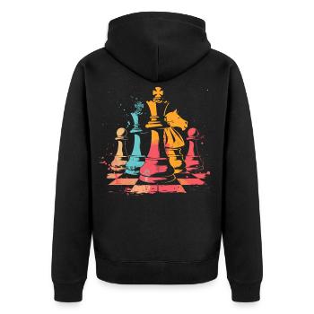 Schachfiguren Retrowave - Unisex Premium Bio Zip Hoodie - Schwarz - Hinten - Nico (187cm)