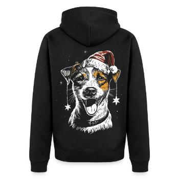 Jack Russell Terrier mit Weihnachtsmütze und Stern - Unisex Premium Bio Zip Hoodie - Schwarz - Hinten - Nico (187cm)