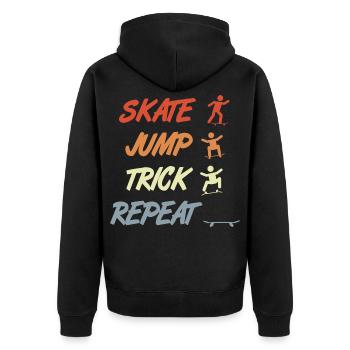 Skaten Springen Tricken Wiederholen - Unisex Premium Bio Zip Hoodie - Schwarz - Hinten - Nico (187cm)