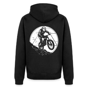 Mountainbike Radfahrer - Unisex Premium Bio Zip Hoodie - Schwarz - Hinten - Nico (187cm)