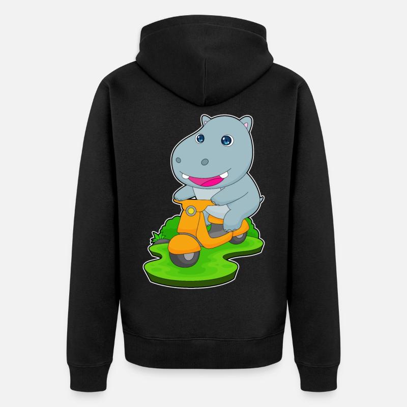 Nilpferd Motorroller - Unisex Premium Bio Zip Hoodie - Schwarz