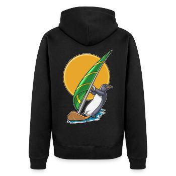 Pinguin Windsurfen Surfbrett Sommer - Unisex Premium Bio Zip Hoodie - Schwarz - Hinten - Nico (187cm)