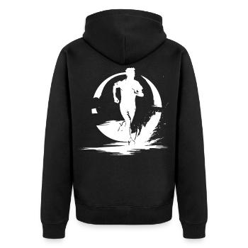Marathon Junge Zeichnung - Unisex Premium Bio Zip Hoodie - Schwarz - Hinten - Nico (187cm)