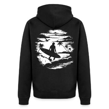 Surfer Drawing - Unisex Premium Organic Zip Hoodie - black - Back - Nico (187cm)