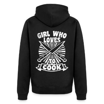 Mädchen das gerne kocht - Unisex Premium Bio Zip Hoodie - Schwarz - Hinten - Nico (187cm)